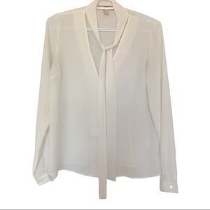 Forever 21 v neck sheer neck tie sash top white